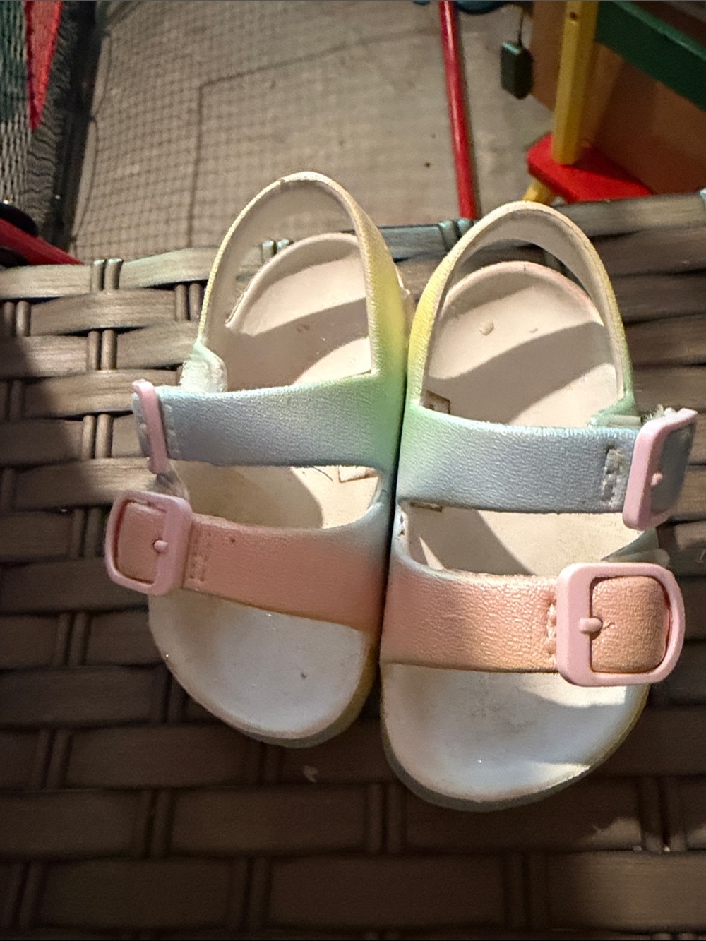 Toddler Rainbow Pastel Buckle Sandals - Pink & Green